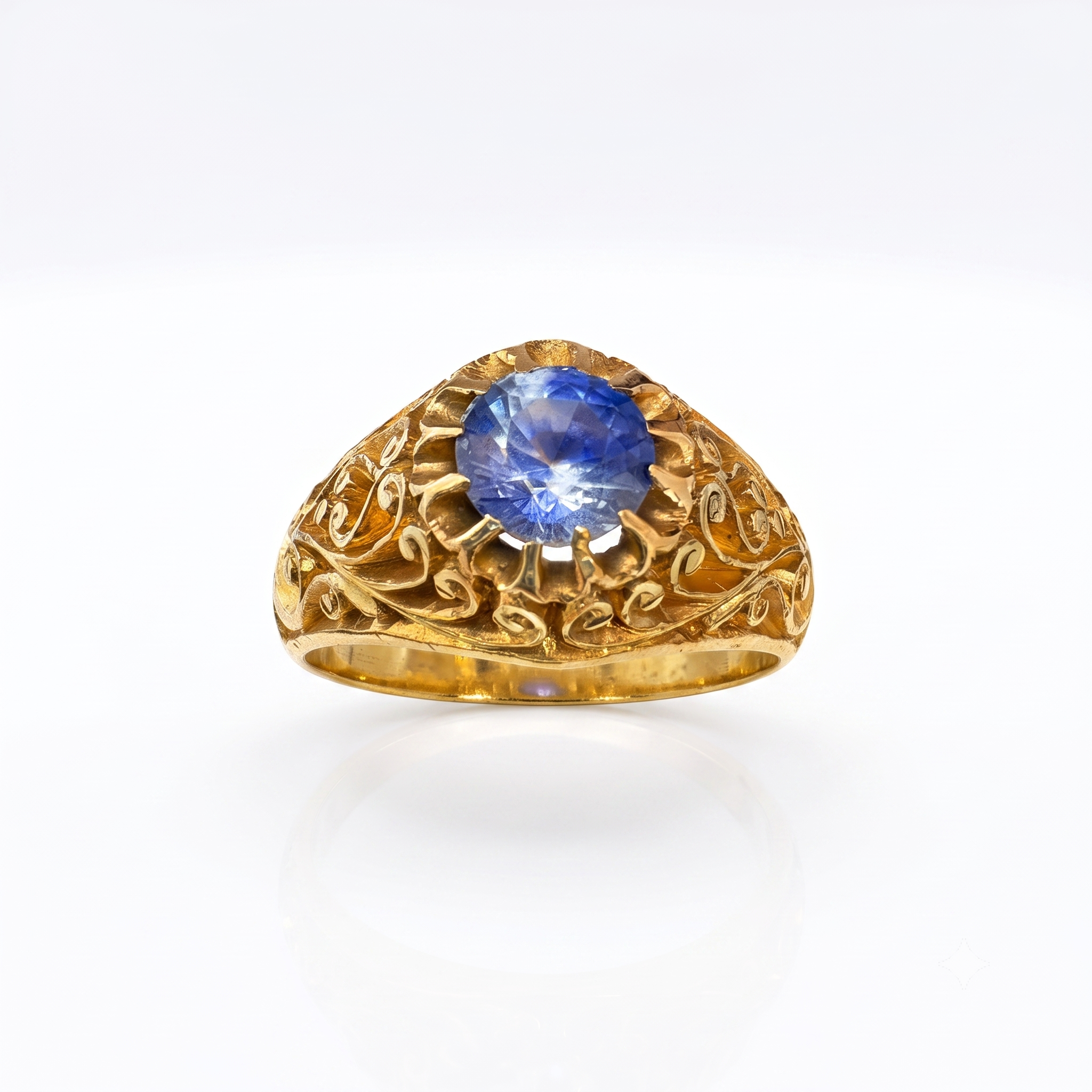 Gents Blue Sapphire 22K Gold Ring